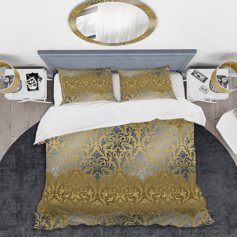 Damas doré - ensemble de housse de couette abstrait - microfibre de polyester