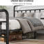Structure de lit pleine grandeur noire avec tête de lit en métal, structurellement inébranlable et, sous le rangement, sans sommier, design classique, matériau texturé épais, rangement spacieux pour l'organisation-377280390