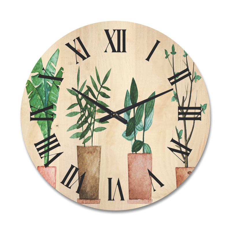 Horloge murale en duo de plantes en pot, Grand