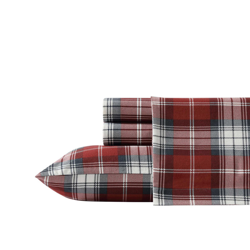 Eddie Bauer Cozy Cotton Flannel Sheet Sets, Full Sheet Set with 2 Pillowcases, Red Plaid