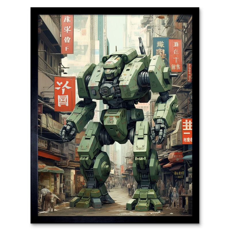 Mecha Robot In City Street Anime - Single Picture Frame Print