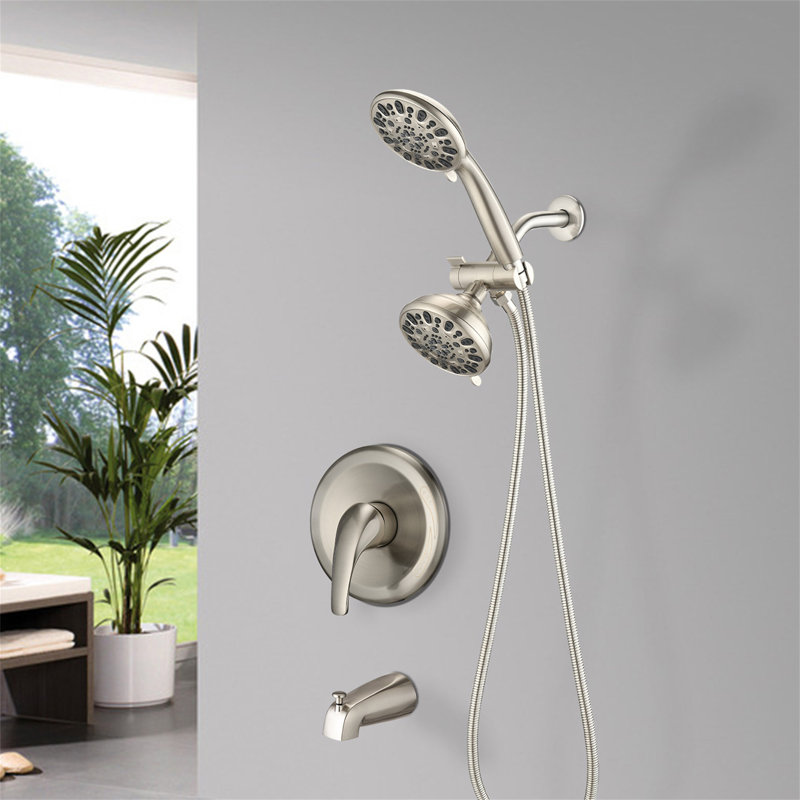 Shower System With Tub Spout Rain Shower Tub Set, High Pressure Dual 2 In 1 Shower Combo Faucet With Valve, Brushed Nickel