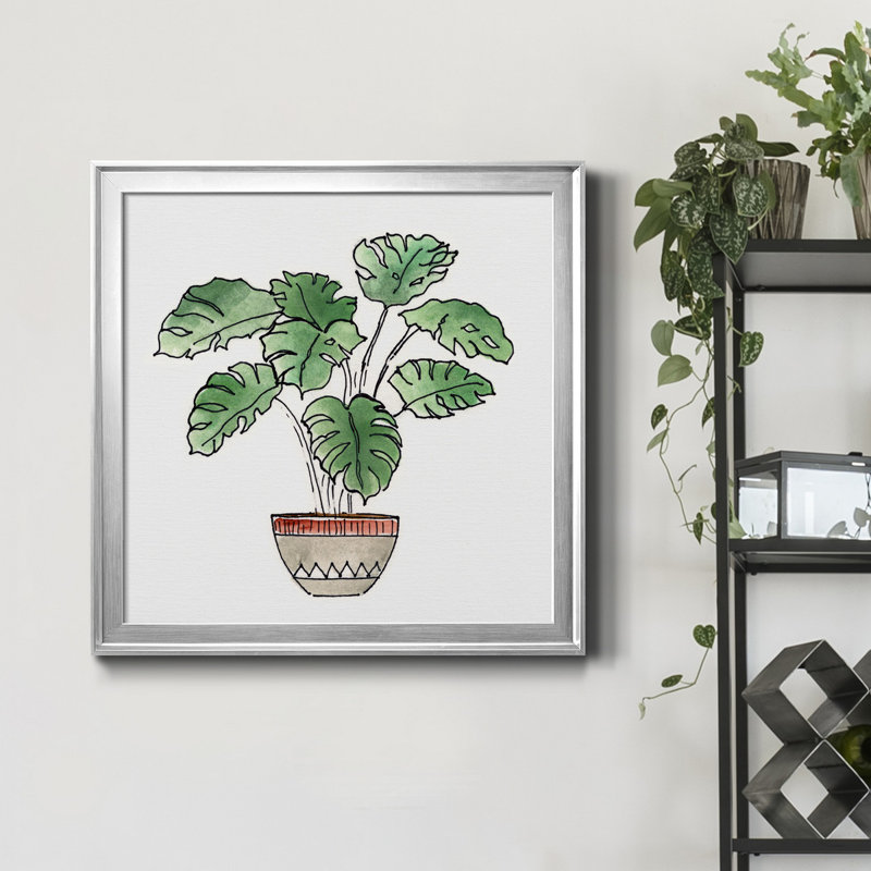 Boho Greenery II - peinture sur toile encadrée, H 34,5 po x l 34,5 po x P 1,5 po, Toile encadrée argentée