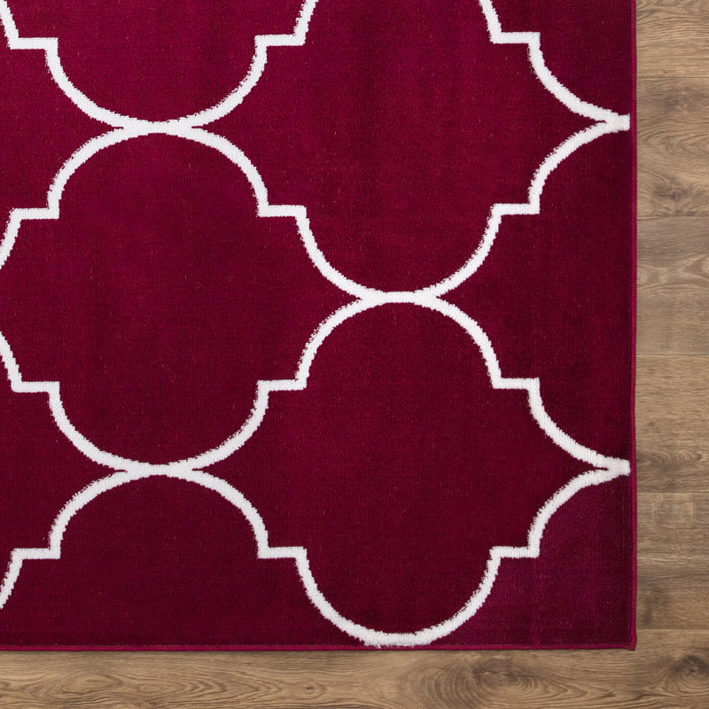 Tapis rouge marocain tissé à la machine tissé à la machine, Rectangle 2 pi 7 po x 4 pi 1 po