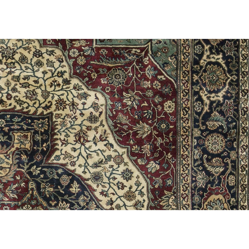 Hand-Knotted High-Quality Cream and Blue Area Rug