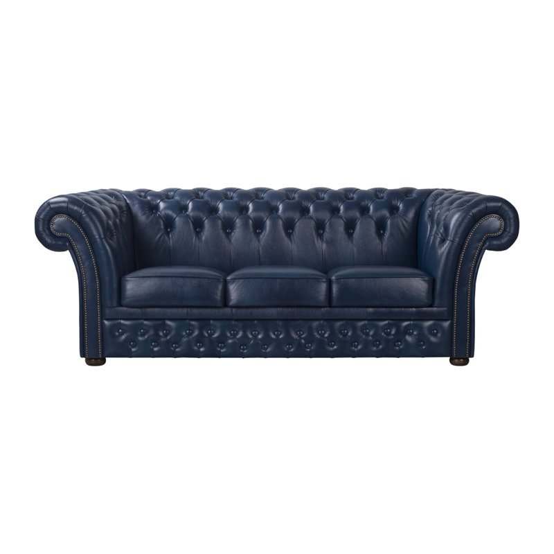 Tayjah Genuine Leather Sofa, 3, Blue