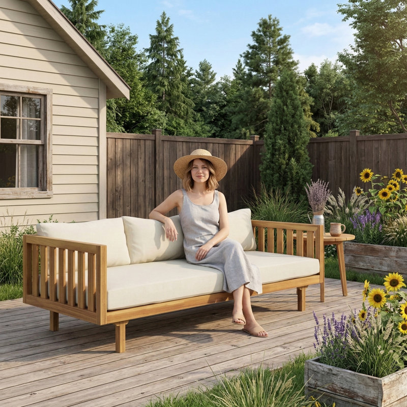 Three-Seater Daybed in Beige, Beige