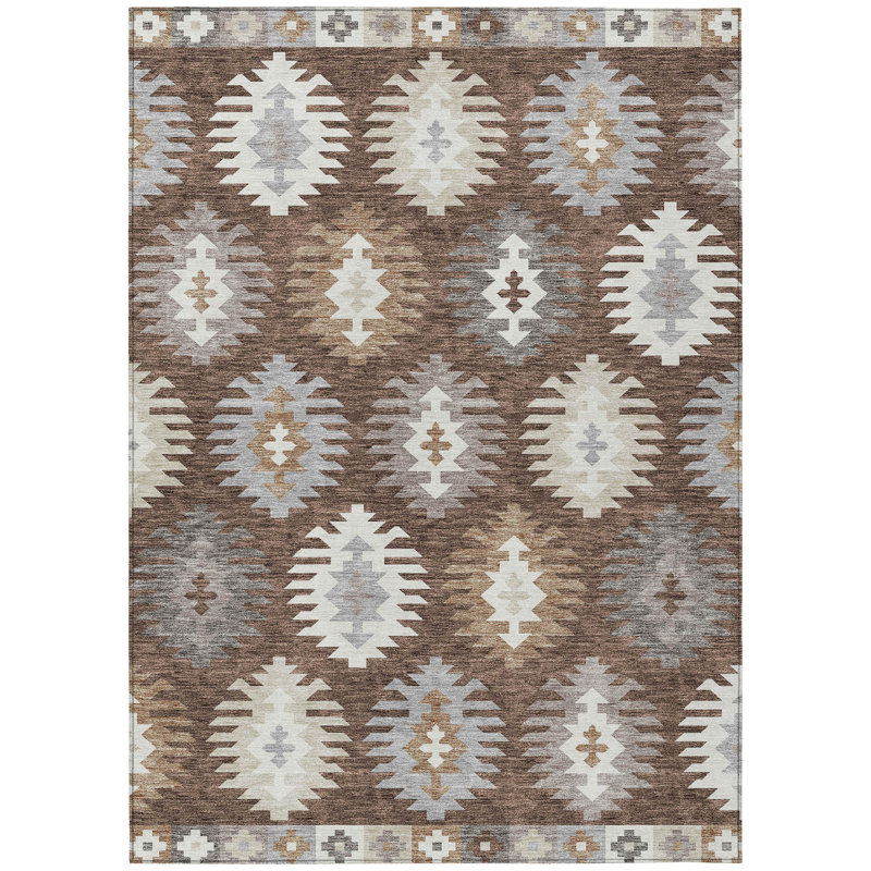 Tapis intérieur / extérieur ivoire et taupe 9 pi x 12 pi brun lavable Southwestern