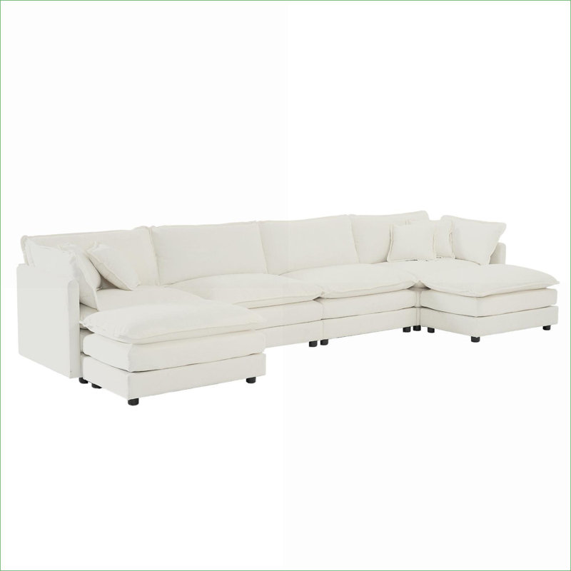 Canapés modulaires | Canapé modulaire moderne en U, méridienne réversible, 2 repose-pieds supplémentaires pour le cinéma maison de salon | Blanc | Chenille