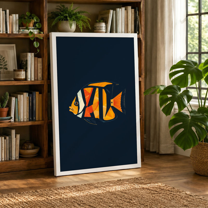 Geometric Fish Modern - Wrapped Canvas, 36x24 - 91.4 x 61.0 cm, Black Border