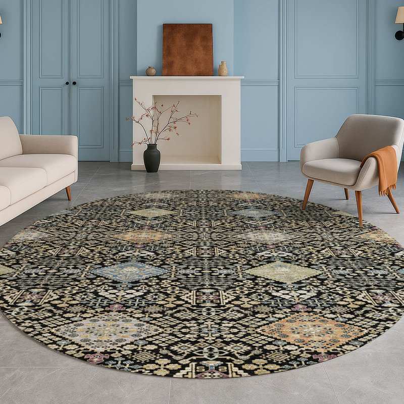 Machine Washable Indoor/Outdoor Chantille ACN2440 Traditional Rug, 8' Round, Black