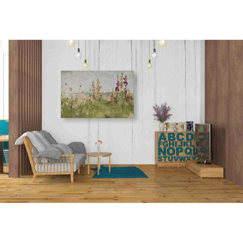 «Hollyhocks by the Sea» par Cheri Blum, art mural sur toile, H 26 po x l 40 po x P 1,25 po