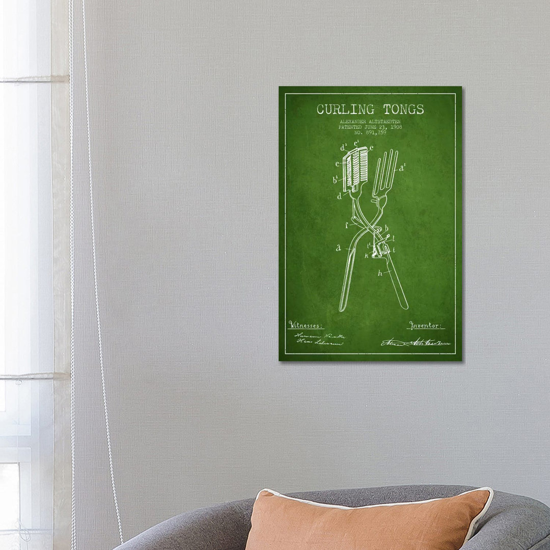 Curling Tongs Green Patent Blueprint von Aged Pixel - Gallery-Wrapped Canvas Giclée on Canvas