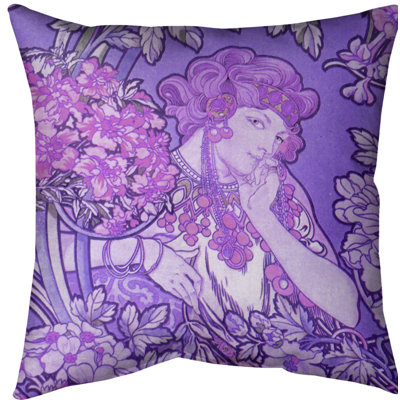 Coussin alphonse mucha femme entre les fleurs