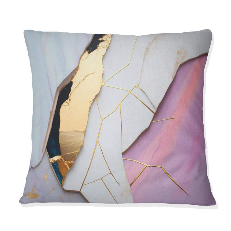 Coussin décoratif abstrait à motif géométrique abstrait en marbre blanc III