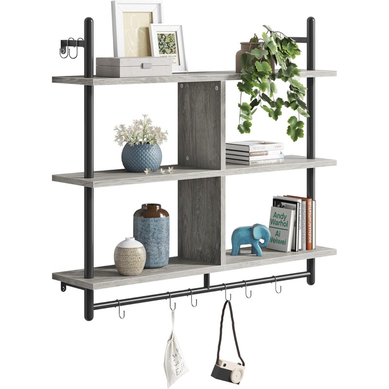 Anastasiya 5 Piece Wood Tiered Shelf, Gray/Black