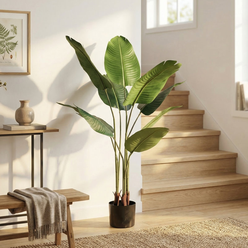 Fausse plante palmier de voyage, H 48 po x l 27,56 po
