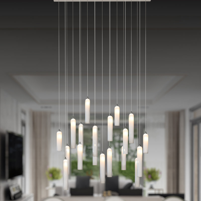 Luminaire suspendu opale bougie 19 lumières Opal, H 54 po x l 36 po x P 14 po, Argent argent