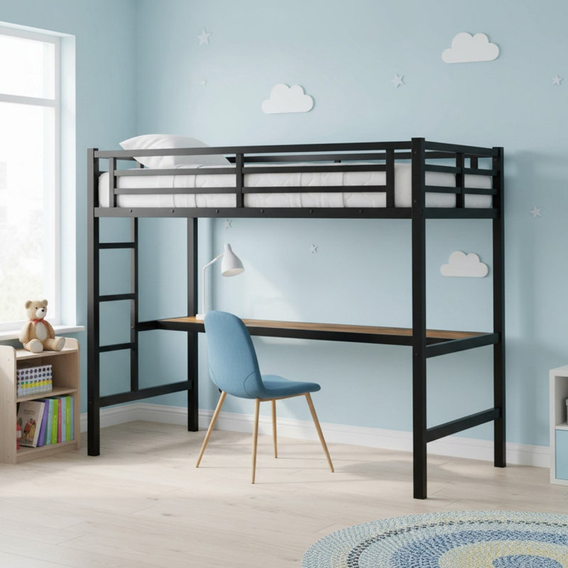 Metal Twin XL Size Loft Bed with Power Outlet and LED Lighted for Bedroom, Twin XL