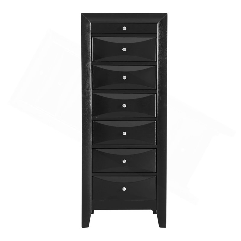 Vertical Chest With Curved Drawer Design, 58" H x 23" W x 17" D, Black