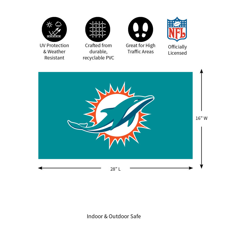 Full Color PVC Mat, 16" x 28", Miami Dolphins