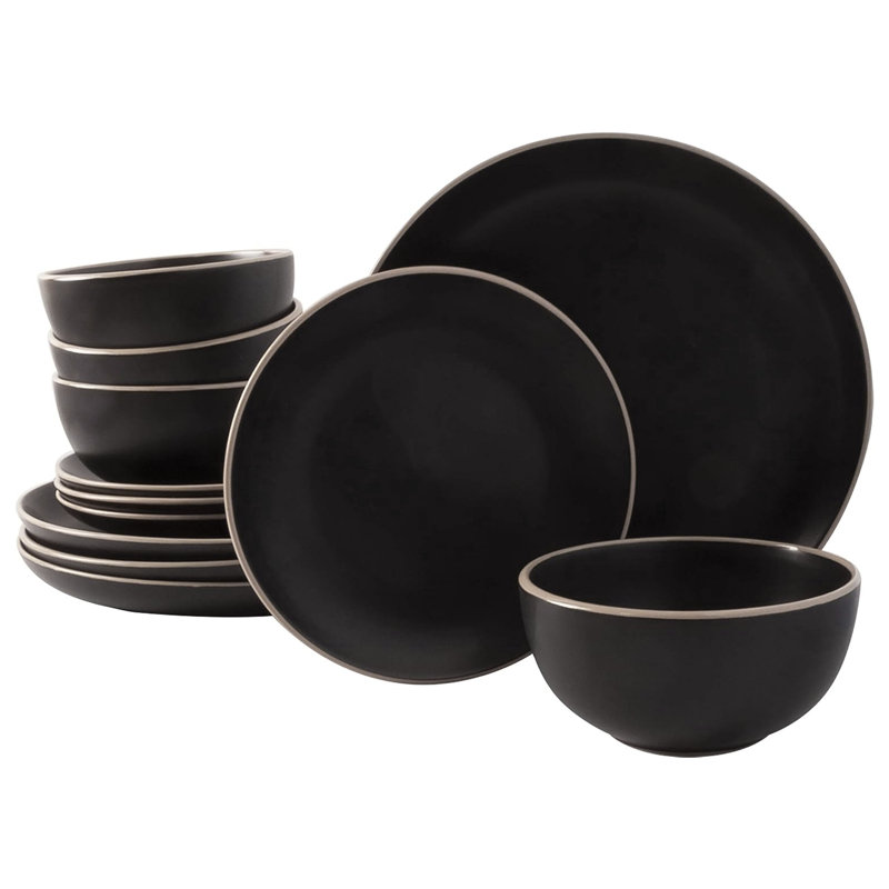 Gibson Stoneware Dinnerware Set - Service for 4, Black