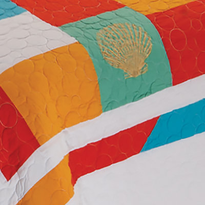 South Seas Cotton Coastal Embroidered and Patchwork Reversible Quilt