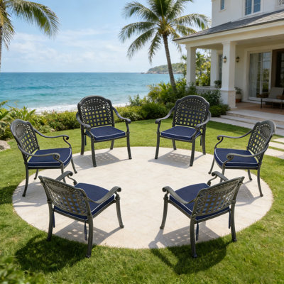 6 Piece Cast Aluminum Patio Dining Chairs Set with Cushions Outdoor Seating