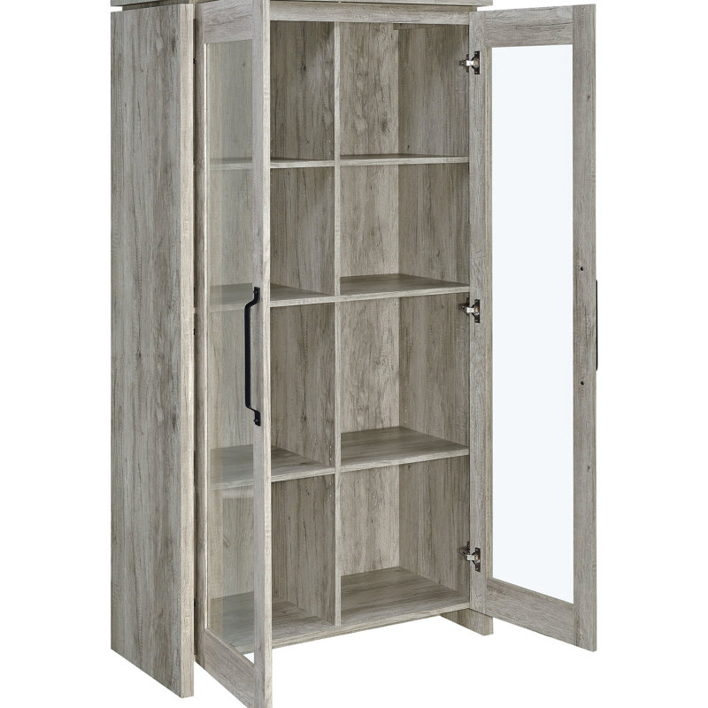Coastal Style Grey Driftwood 2-Door Engineered Wood Tall Cabinet With 12 Shelves For Living Space Storage In Room Solutions