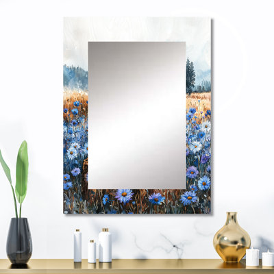 Cornflowers Garden At The Barn On Slide II - miroir décoratif cornflowers, grand miroir mural traditionnel, impression d'art en métal