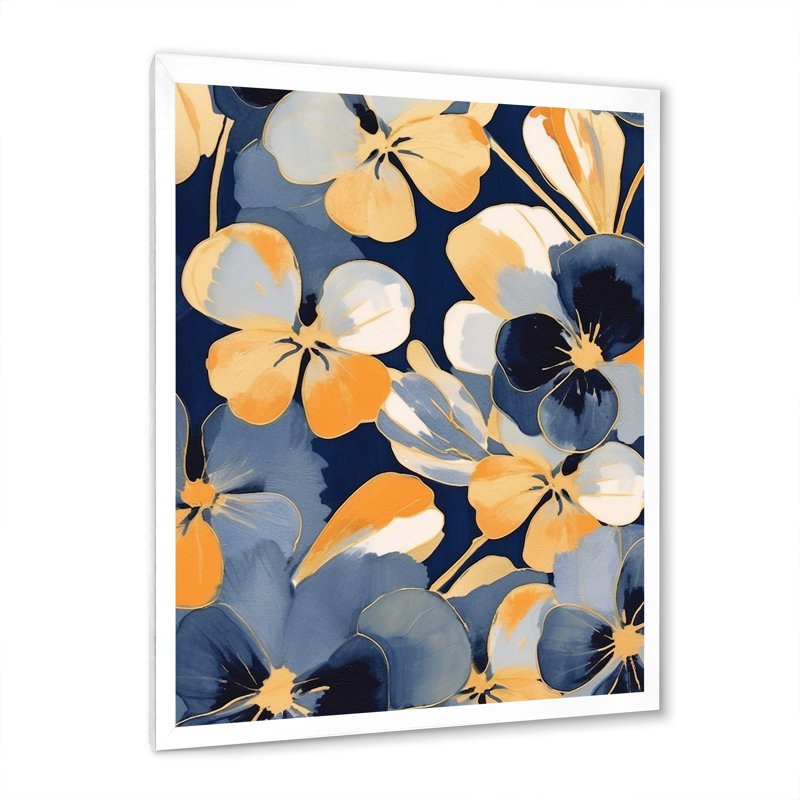«Black and Yellow Minimalisme Pansies I», reproduction sur toile, H 20 po x l 12 po x P 1 po, Cadre photo blanc