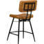 Style vintage - Inspiré de deux tabourets de bar rembourrés au charme rustique, avec sièges confortables, repose-pieds ergonomiques et structure en fer noir. Capitonnage à canaux, assises en cuir camel.