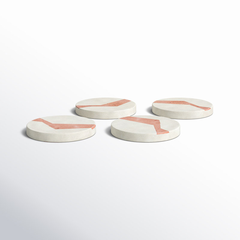 Devi Stone Round Coaster Set, White/Pink
