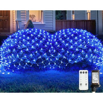 Filet de Noël bleu, 360 DEL, 12 pi x 5 pi, à brancher | Arbre de Noël avec lumières filet en filet, lumière de brousse pour l'extérieur, 8 modes avec télécommande, fil transparent, connectable
