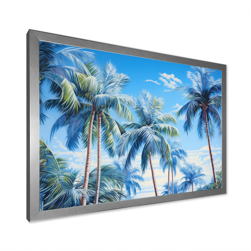 " Blue Palms Trees Symphony ", 24" H x 32" W x 1" D, Silver Picture Framed