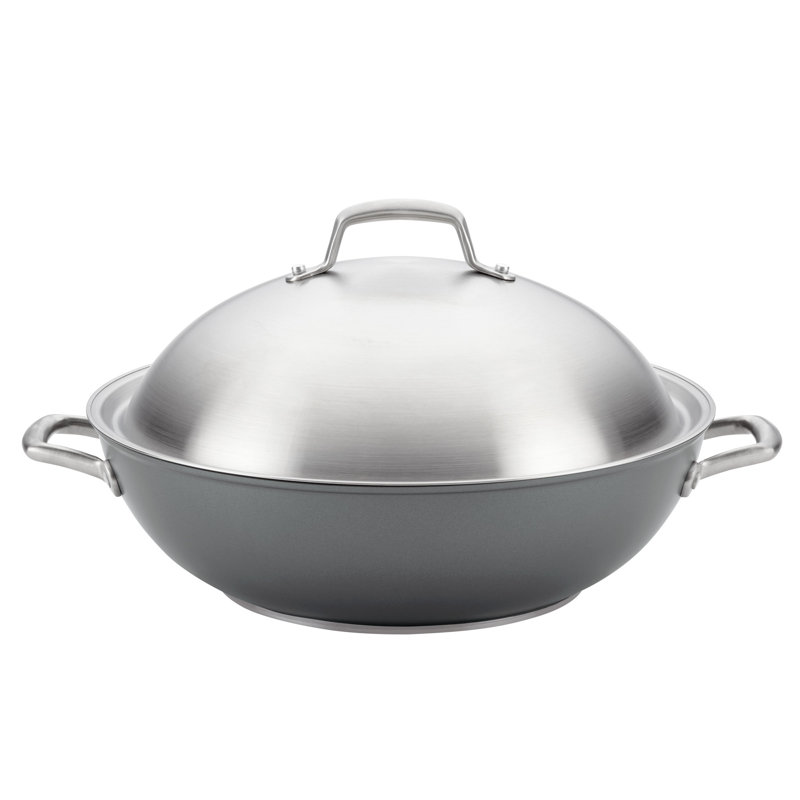Moonstone Gray 13.5-Inch Hard Anodized Nonstick Wok with Lid