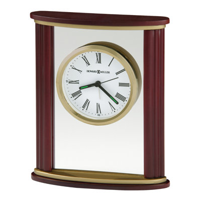Victor Traditional Roman Numeral Rosewood Wood Quartz Movement / Crystal Tabletop Clock with Alarm in Brown/Brass