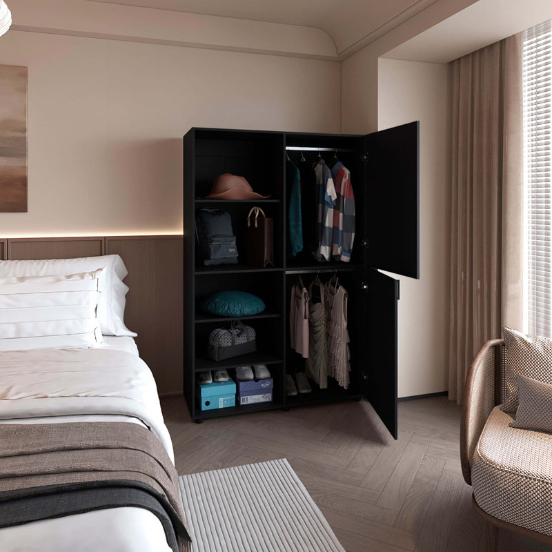 Armoire 2 portes avec rangement ouvert Ollie, wengé, Wengé
