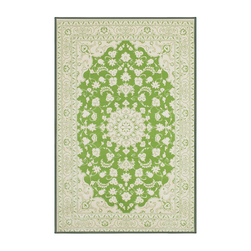 Tapis traditionnel vert / gris Dant, Rectangle 5 pi x 7 pi