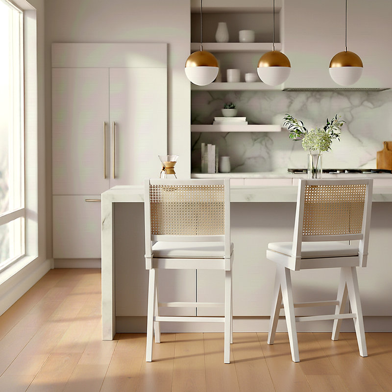 Garett Colette Rattan Barstool, White/Natural, Short Stool (22.1" Seat Height)