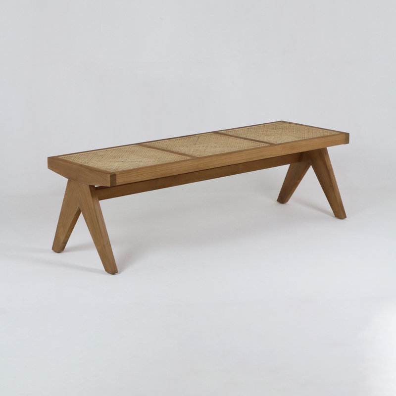Pierre Jeanneret Solid Wood & Cane Bench, Warm Teak