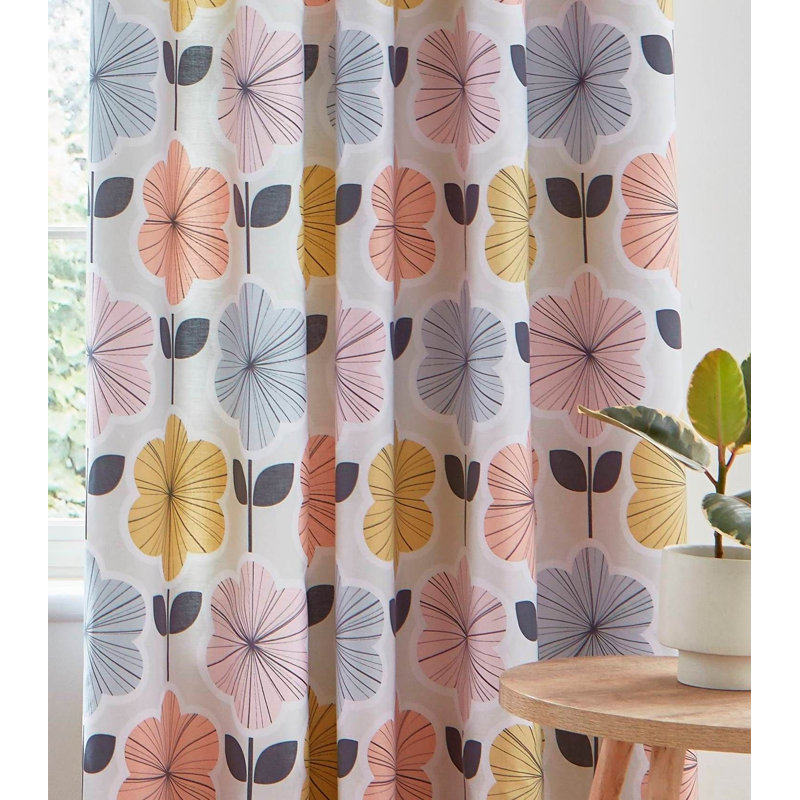 Retro Floral Easy Care Eyelet Curtains