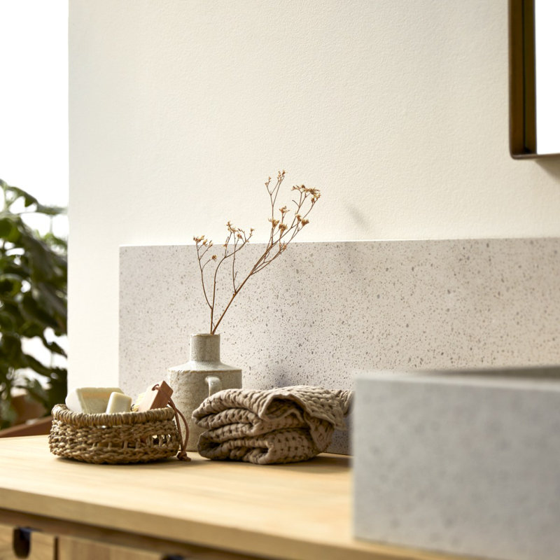 Ava Backsplash in White Premium Terrazzo for 32" Vanity, 9.84" W x 31.5" L