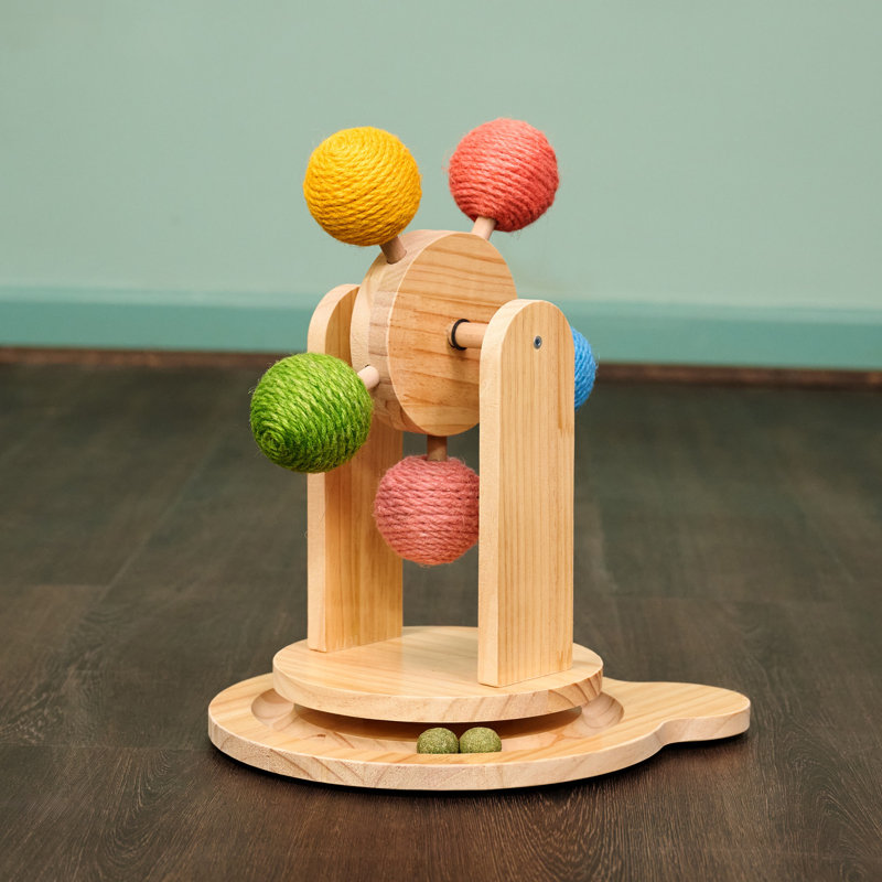 Medium Pinewood Ferris Wheel Cat Toy with Sisal Balls