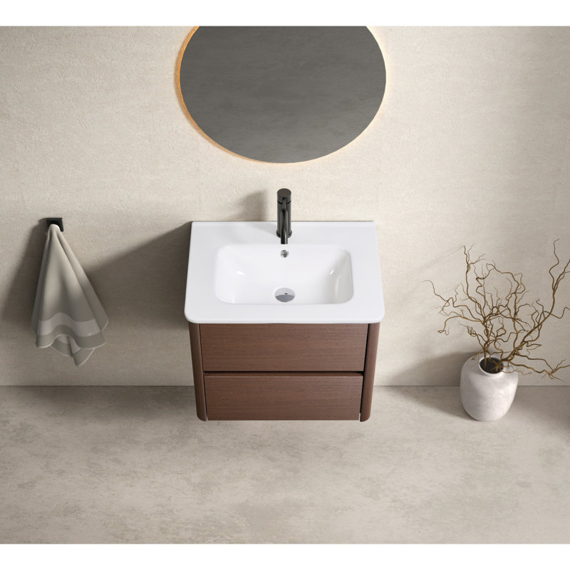Meuble-lavabo mural noir brun 23 po x 18 po x 19 po - facile à assembler avec des panneaux numérotés, un tiroir à fermeture en douceur et une finition résistante aux égratignures pour un rangement moderne dans la salle de bain