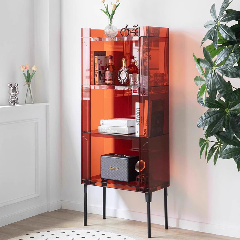 Versatile Acrylic Bookshelf with Cable Hole, Amber Brown