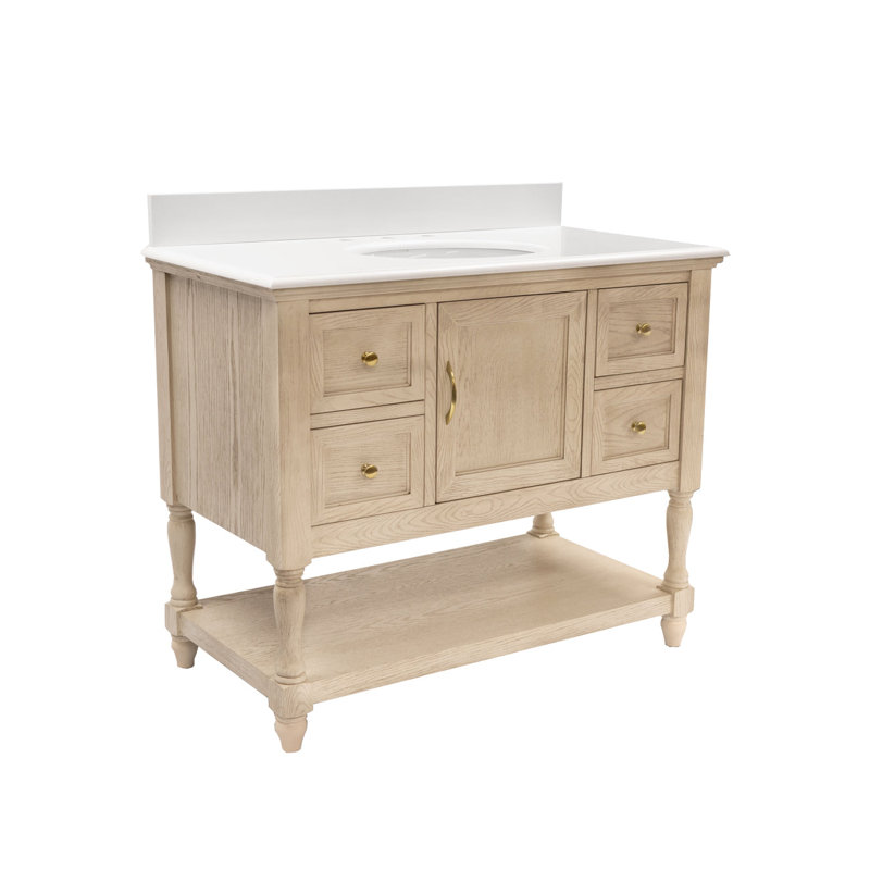 Ensemble de meuble-lavabo simple 42 po Hampton, Blanc d'ingénierie, Chêne gris-beige