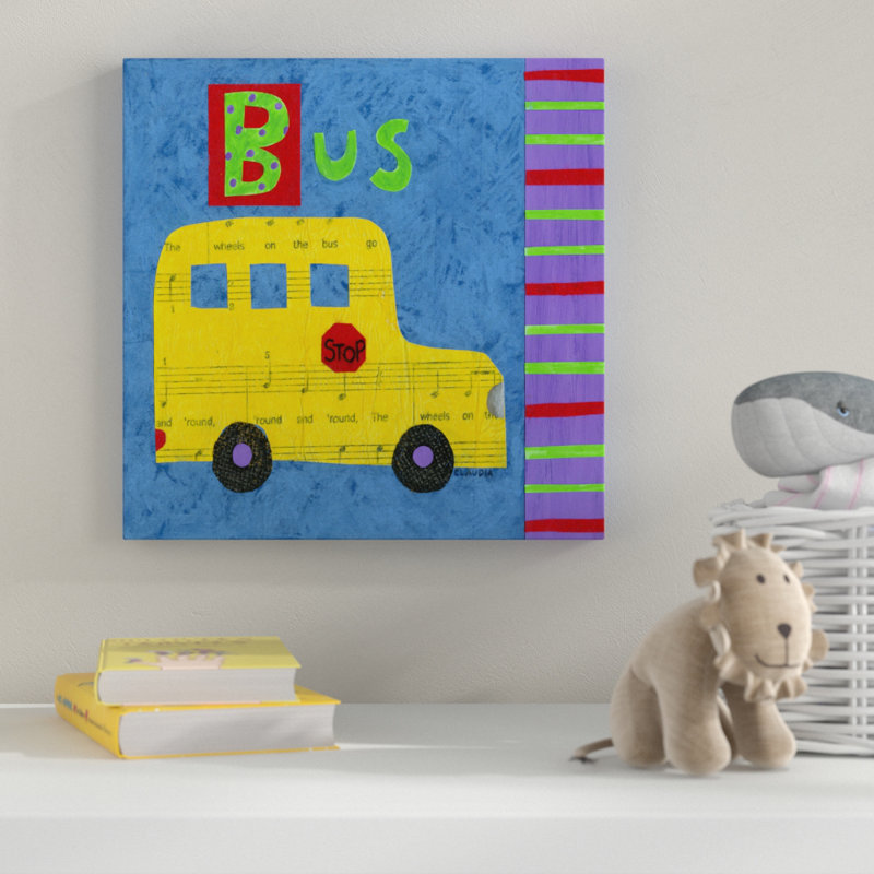 « school bus », art sur toile, H 14 po x l 14 po x P 2 po