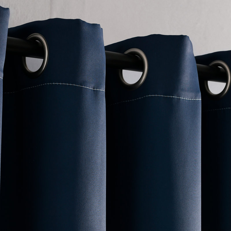 Alexander Navy and Gold Color Block Polyester Curtain Pair