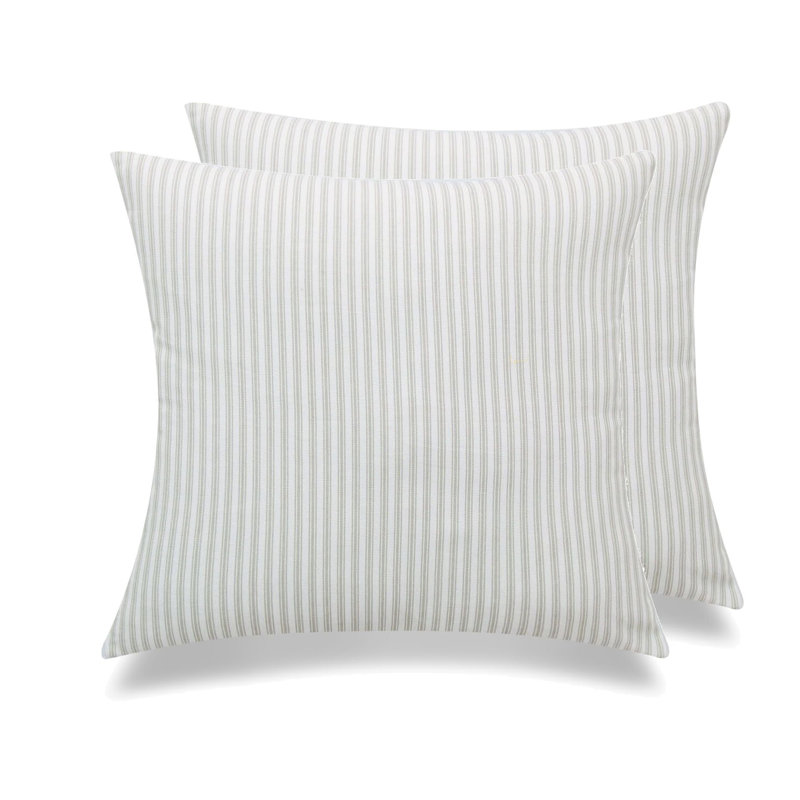 Striped Cotton Throw Pillow, 22" x 22", Feathers, Gray